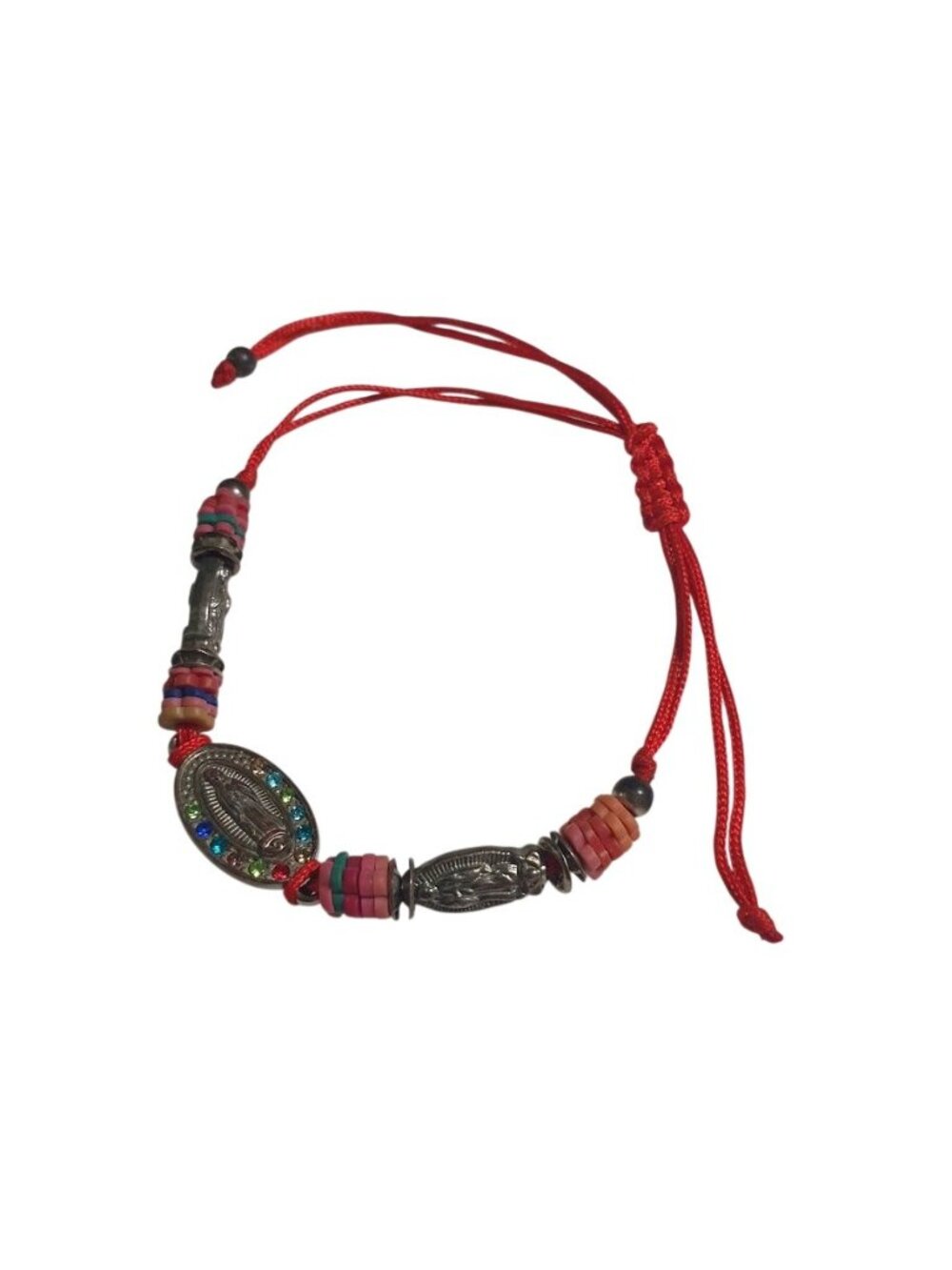Our Lady Guadalupe Adjustable Red Cord Bracelet Saints Beads Religious Slide